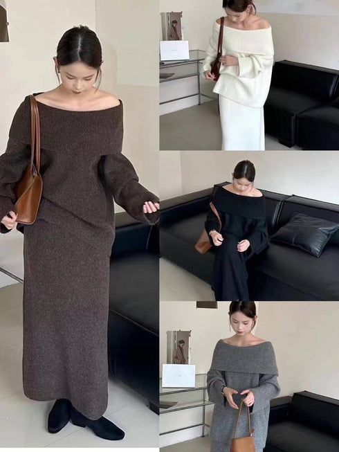 High Quality Knitted Off Shoulder Pullover With Long Skirts